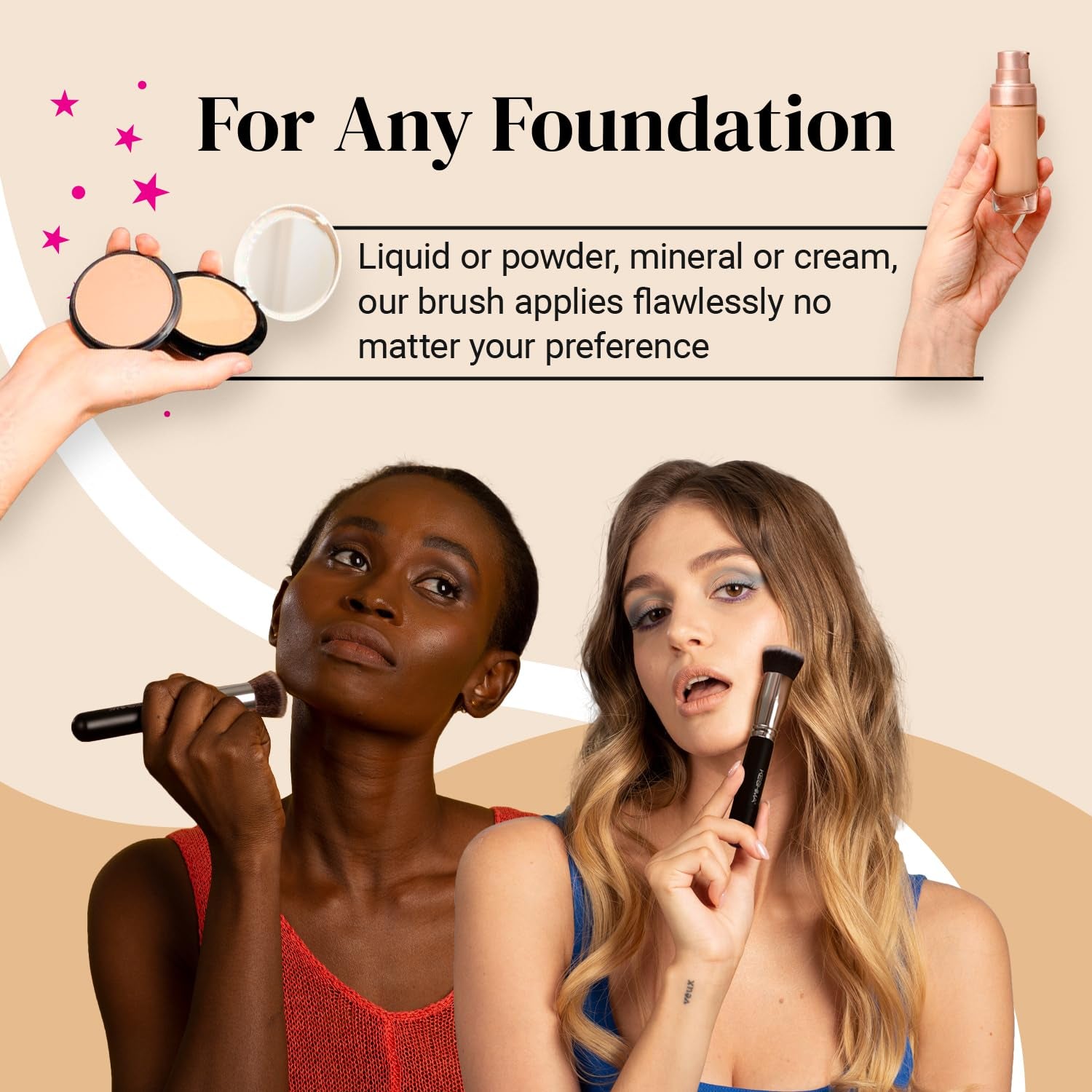Flat Top Kabuki Foundation Brush by  - Premium Makeup Brush for Liquid, Cream, and Powder - Buffing, Blending, and Face Brush, 1.2" Top Diameter