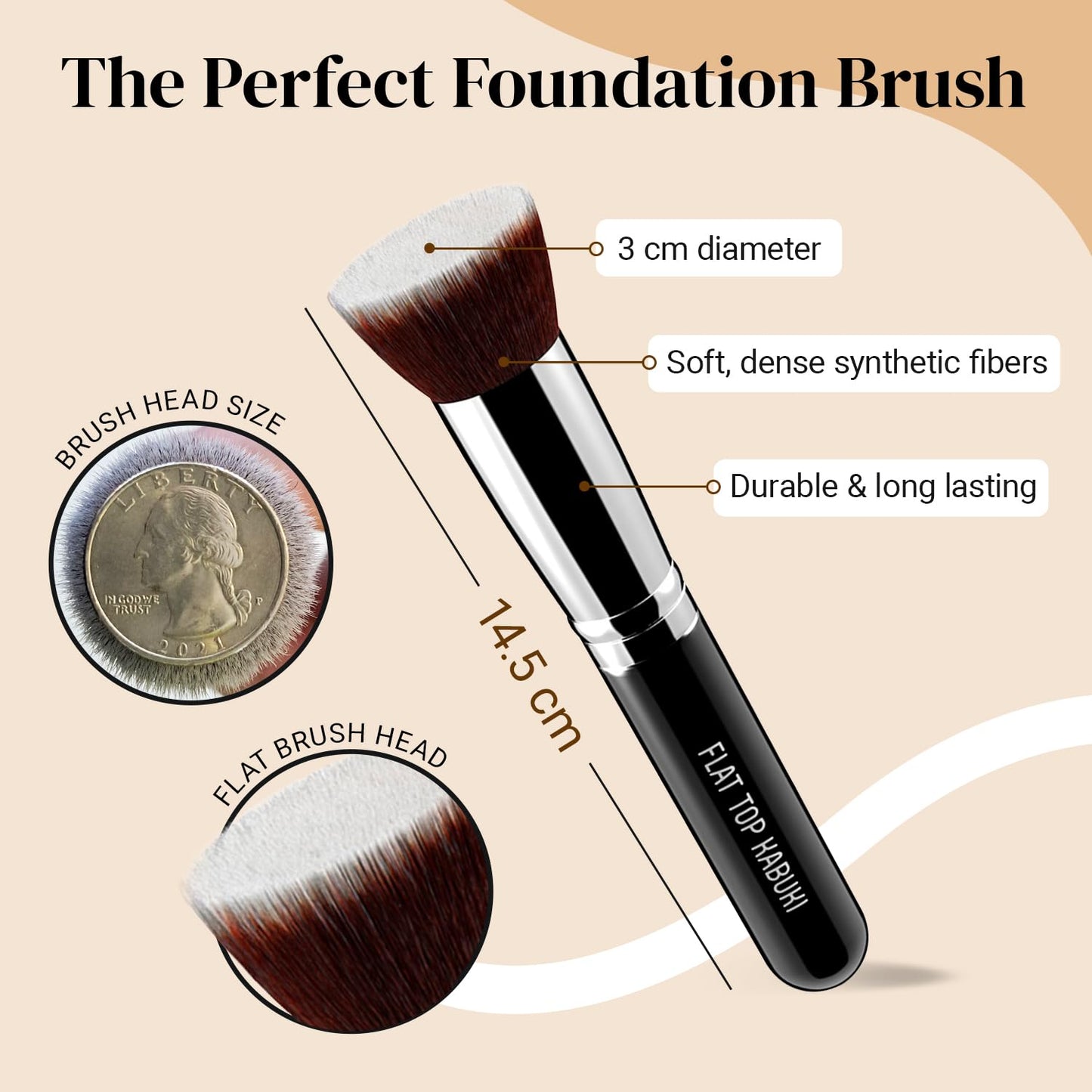 Flat Top Kabuki Foundation Brush by  - Premium Makeup Brush for Liquid, Cream, and Powder - Buffing, Blending, and Face Brush, 1.2" Top Diameter